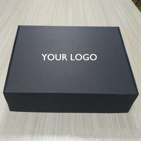 100pcs / lot boîtes ondulées noires personnalisées avec logo boîte postale emballage vêtements perruques de cheveux cadeau 2442