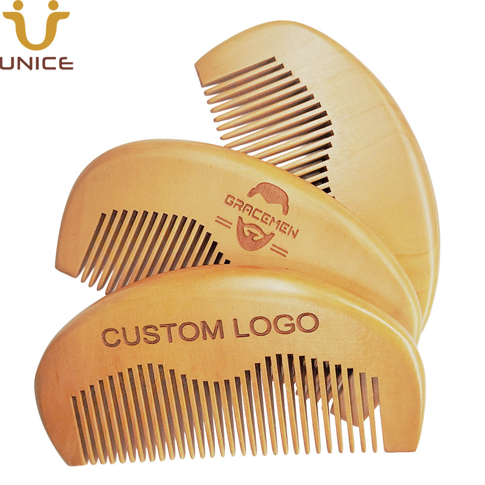 MOQ 50 Pcs Wood Comb Custom LOGO Handmade Beard Combs Customized Laser Engraved Natural Wooden Hair Brush for Men Women