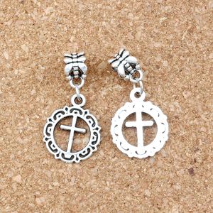 Holle ronde Garland Cross Hanger Charm DIY Islamitische Armband Oorbellen Sieraden Maken 16x32mm Antiqued Silver 100st