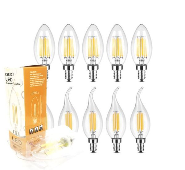 100 unids / lote Bombilla de Filamento LED Regulable C35 C35L lámpara E14 E26 E27 Bombillas de Vela 2 W 4 W 6 W LED Lámpara de Luz Bulbs3176829