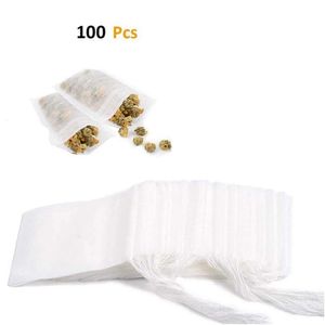 100 stks / partij wegwerp theefilter tassen koffietools lege trekkoord afdichting filters pouch voor losse bladbeen