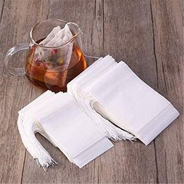 100 unids/lote bolsas de filtro de té desechables bolsa vacía con cordón para té y café de hojas sueltas con infusor de té de papel sin blanquear Natural