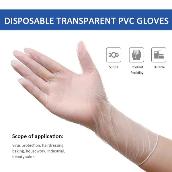 100 unids/lote guantes desechables transparentes de PVC látex de grado alimenticio guantes de uso no médico vinilo entrega rápida