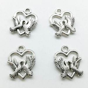 100 pcs/Lot colombe coeur Tibet argent pendentifs à breloques bijoux bricolage pour collier Bracelet boucles d'oreilles Style rétro 19*15mm