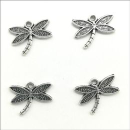 100 stcs Lot Dragonfly Alloy Charms Hangers Retro sieraden maken DIY Keychain oude zilveren hanger voor armbandoorbellen 14x18M7386470