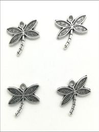 100 stcs Lot Dragonfly Alloy Charms Hangers Retro -sieraden maken doe -het -zelf sleutelhanger oude zilveren hanger voor armband oorbellen 14x18M3968164