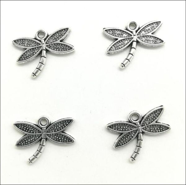 100pcs lote Lote Dragonfly Aley Charms Pendants Retro Jewelry haciendo Keychain de bricolaje Antiguo colgante de plata para pendientes de pulsera 14x18m7230155