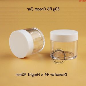 100 stks/partij Lege 30g Plastic Gezichtscrème Pot 30 ml PS Cosmetische Container Oogschaduw Fles 1 OZ Hervulbare witte Deksel Verpakking aantal Hoanr