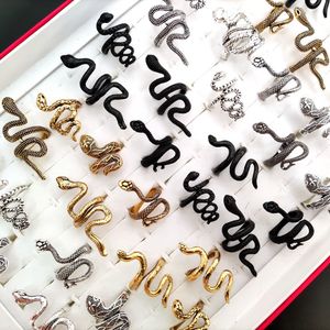 100 stks/partij Overdreven Antieke Punk Stijl Animal Snake Ring Goud Zilver Zwart Mix Hiphop Rock Fashion Ring Partij sieraden Unisex