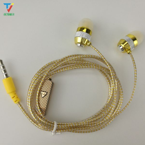 100 pcs/lot vente directe d'usine en gros brillant paillettes doré argent rose écouteurs écouteurs casque avec microphone micro ligne de cristal 3 couleurs