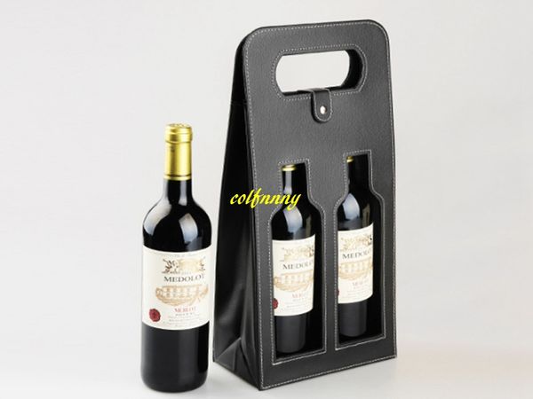 100 unids/lote, envío rápido, caja de vino doble ahuecada, bolsa de vino hueca vacía, Cajas de Regalo de embalaje, caja de cuero de vino tinto, 5 colores