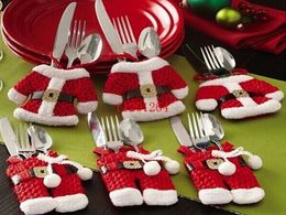 100 stks / partij Fedex DHL Gratis Verzending Groothandel Christmas Decorations Happy Santa Silverware Houders Pockets Diner Decor