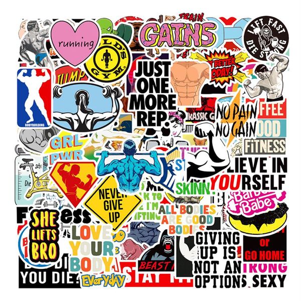 100pcs / Lot Fitness Autocollants PVC Étanche Amovible Ordinateur Portable Skateboard Trolley Case Voiture Graffiti Stickers260C