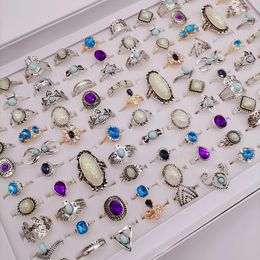 100 stks/partij Gem Sieraden Ringen voor Vrouwen Vintage Cadeau Accessoires Boheemse Paar Vinger Ring Liefde Bruiloft Set Mix 240115