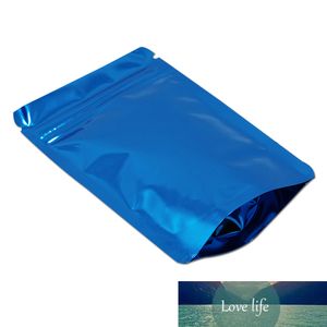 100 unids/lote bolsa de papel de aluminio azul brillante de pie reutilizable que se puede volver a cerrar