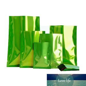 100 stks / partij Glanzend Groen Mylar Folie Open Top Bag Warmte Vacuümafdichting Tear Notch Disposable Food Packaging Pouches voor chocoladethee