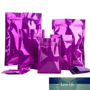 Sac en aluminium violet brillant, 100 pièces/lot, pochette d'emballage de stockage des aliments avec encoche à déchirer, pour collation, bonbons, biscuits