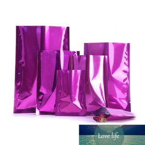 Sac en aluminium Mylar violet brillant, 100 pièces/lot, pochettes ouvertes sur le dessus, thermoscellées sous vide, pochettes à encoche déchirante pour emballage de bonbons et de collations alimentaires