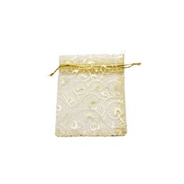 100pcs / lot or cils organza bijoux Pochettes 12x9cm Champagne Candy Cadeau Bijoux Bijoux Packaging Sac De Mariage Favoris Sacs Boucle d'oreille Stockage