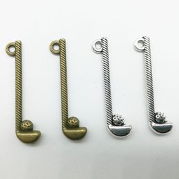 100 stks / partij Golf Club Legering Charms Hanger Retro Sieraden DIY Sleutelhanger Oude Zilveren Hanger Voor Armband Oorbellen Ketting 32x8mm