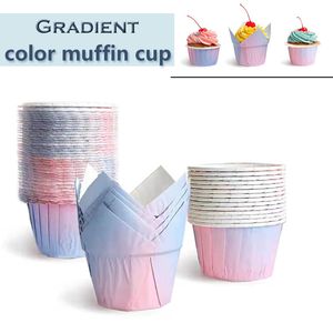 100pcs / lot Gradient Cupcake Liner Cake Shop Baking Cup Tray Case Oilproof Paper Tulip Muffin Wrappers Dessert Holder Party Wedding Christmas HY0394
