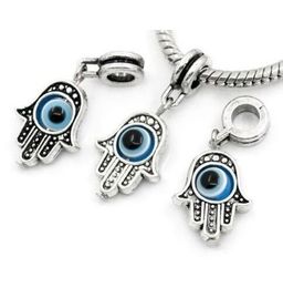 100 stks / partij Hand Evil Eye Charms Big Hole Beads Dangle Charms voor Sieraden Maken Bevindingen 32x13mm