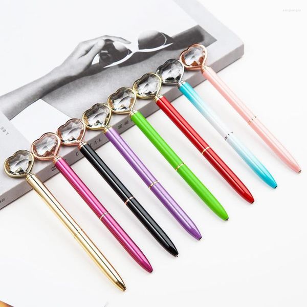 Stylo à bille diamant en forme de cœur, 100 pièces/lot, stylos à bille en métal personnalisés, papeterie promotionnelle