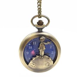 100 pcslot Hot Sell Blue Dial Little Prince Pocket horloge hanger hoogwaardige kwarts cadeau -horloge vrouwen ketting Wholesell T200502