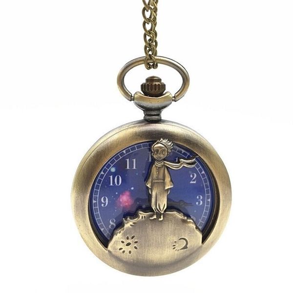 100pcslot Vente Chaude Cadran Bleu Petit Prince Montre De Poche Pendentif Haute Qualité Quartz Cadeau Montre Femmes Collier En Gros T200502