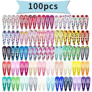 100 stcs/lot Kinderen Snap Metal Hair Clips Pins Leuke cartoon bloem boog 5 cm Hairgrip kleurrijke haaraccessoires voor babymeisje Bartrette LJ201226