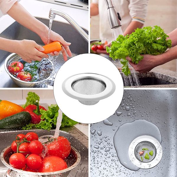 100pcs / lot Cuisine Colanders Casques d'évier d'eau Réservain filtre Mesh Cuisine Cuisine en acier inoxydable Salle de bain Caper de drapée de salle de bain Couvrette de poils