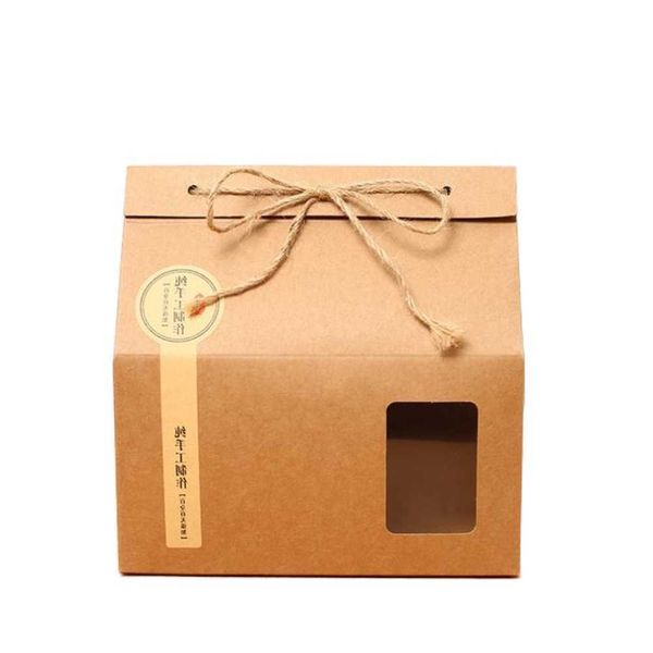 100pcs / lot kraft papier cadeau cadeau avec poignée gâteau / chocolats / sacs à bonbons Sacs d'emballage Stand up Food Paper Boxes en gros