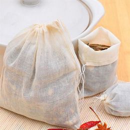 100pcs / lot grands sachets de thé 8x10cm coton mousseline cordon sacs réutilisables pour les herbes de savon thé290g