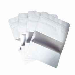 100 unids / lote Papel de aluminio blanco mate Doypack Zip Lock Package Bag con ventana que se puede volver a cerrar Mylar Zipper Pouche263q