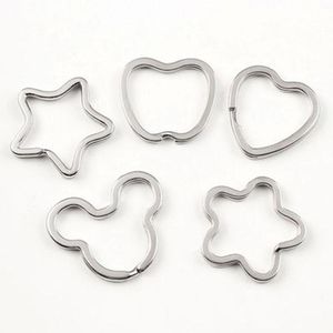 100 pcs/lot métal pentagramme étoile coeur porte-clés anneaux fendus porte-clés boucle cercle crochet accessoires livraison gratuite