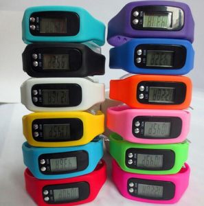 100 unids/lote Mix 12 colores moda Digital LCD podómetro correr paso distancia para caminar contador de calorías reloj pulsera LED podómetro relojes LT021