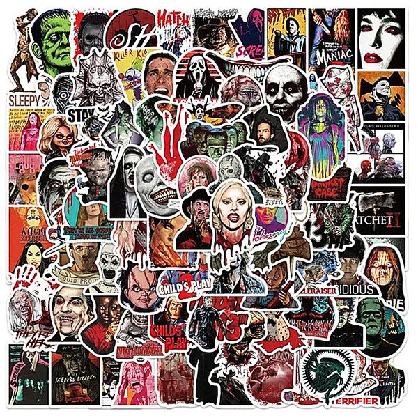 100pcs / lot mix horreur film autocollant thriller personnage autocollant saut d'horreur graffiti