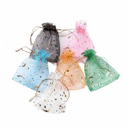 100pcs / lot Mo Star Organza Sacs 7x9cm Petit sac cadeau de Noël avec cordon de serrage Boîtes à bijoux Organisateur Sacs d'emballage Pochettes 82vG #