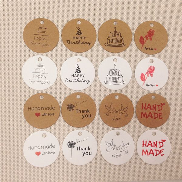 100pcs / lot Multiple Design Hanging Kraft Paper Tags For Wedding Cakey Cake Sacs Boîtes Prix Étiquette de prix Remarque Handcraft Tags Wholesale