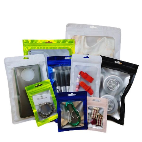 100 pcs/lot plusieurs tailles sac de papier d'aluminium refermable anti-odeur sacs d'échantillons en plastique avec fenêtre emballage de détail pochette d'emballage