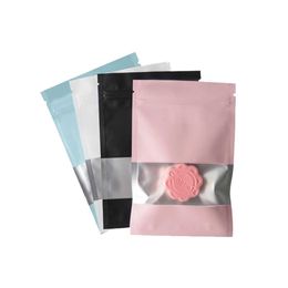 100 stks / partij Mylar Folie Zip Lock Bag met raam Gift Snack Kleding Verpakkingstas Hersluitbare Opbergzakken met Tear Notch 211014