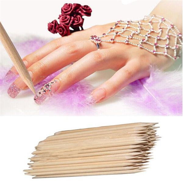 100 pcs/lot Orange bâton en bois cuticule poussoir dissolvant soin des ongles pour manucure pédicure Salon Art outils