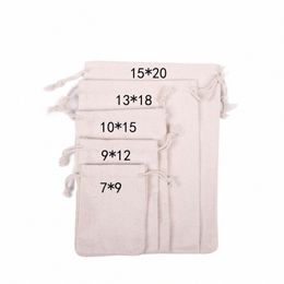 100 unids/lote bolsas de algodón naturales 7x9 9x12 10x15 13x18 15x20 cm bolsas de regalo con cordón sacos de almacenamiento para el hogar bolsa de embalaje logotipo personalizado x1G3 #