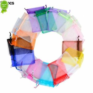 100 Pcs/lot sac en Organza sacs cadeaux 7x9 cm faveur de fête de mariage bonbons pochette à bijoux maille cordon paquet pochettes en gros