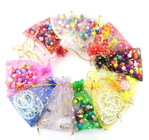 100pcs / lot organza sacs lunettes et vedettes de cordon de cordon de cordes cadeau sacspouches 7x9cm Bijoux Sac