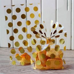 100pcs Lot de plástico Gold White Polka Polka Celófano Cellófano Candy Cookie Bags con bricolaje de la fiesta de cumpleaños de la boda 276E