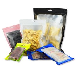 100 stks / partij plastic zelf afdichting monster opbergzakken hersluitbare pouch lekvrij aluminium folie tas met raam voor voedsel