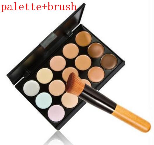 100pcs / lot Professionnel Cosmétique Salon / Fête 15 Couleurs Camouflage Palette Crème Visage Maquillage Correcteur Palette Maquillage Ensemble Outils Avec Brosse