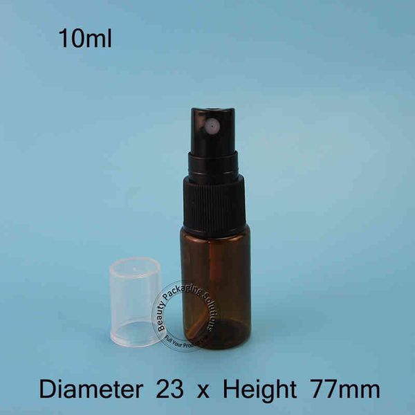 100pcs / lot Promotion 10ML PARFUM BOUTEILLES AMBER vide Petite Cosmétique Noir Black Cap Spray Pavillon rechargeable emballage en plastique mini flacons