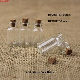 100 stks / partij Promotie 4ml Mini Glas Fles Lege 2 / 15OZ Cork Small Wishing Fials Gift Sample Jars Hervulbare Cosmetische Packinghood QTY